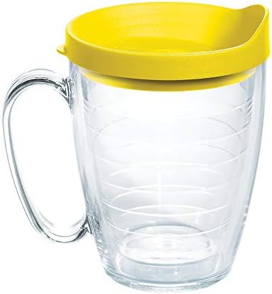 Tervis Clear & Colorful Lidded Made in USA Double Walled Insulated Tumbler Travel Cup Keeps Drinks Cold & Hot, 16oz Mug, Yellow Lid