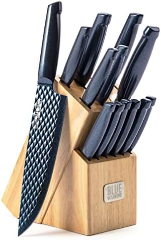 Blue Diamond Sharp Stone 14 Piece Knife Block Set, PFAS-Free Nonstick Diamond Textured Stainless Steel Blades, Rust Resistant Kitchen Cutlery, Chef & Steak Knives, Dishwasher Safe, Navy