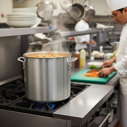 TrueCraftware- 24 qt. Aluminum Stock Pot with Riveted Handles 4mm Thickness- Multipurpose Pot Cookware Large Stockpot Stew For Cooking Simmering Soup Seafood Stock Home Kitchen Restaurant