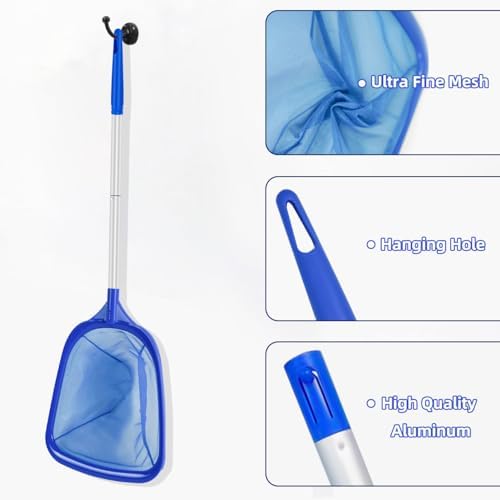 Hot Tub Skimmer Net with Ultra Fine Mesh, Handheld Spa Pool Net for Fine Debris & Leaves, Lightweight Safe-Edge Cleaner for Hot Tubs, Small Pools & Spas