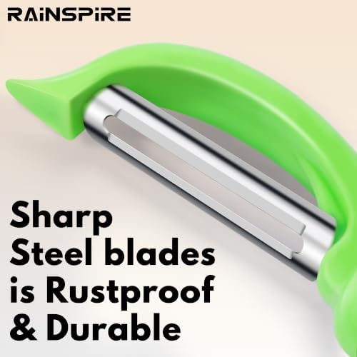 Rainspire Vegetable Peeler Potato Peelers for Kitchen, Sharp Stainless Steel Blades Veggie, Comfortable Handle Fruit Peeler, Carrot Peeler Apple Peeler Dishwasher Safe (2, Green)