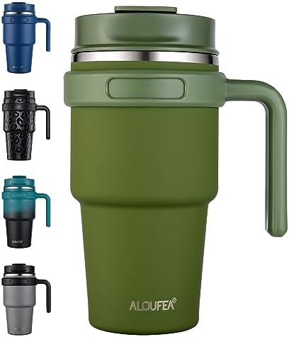 20 oz Insulated Travel Coffee Mug Tumbler with Handle and Straw