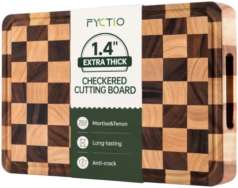 1.4" Checkered Cutting Boards for Kitchen, Thick Wood Butcher Block