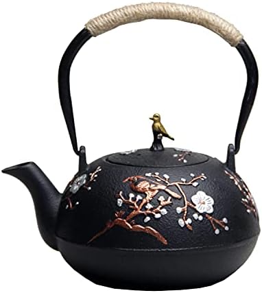 Cast Iron Teapot SECHUDO Teapot for Stovetop Safe Coated with Enameled Interior,Japanese Beautiful Tea Kettle with Stainless Steel Infuser for Loose Tea (40.6oz/1200ml)