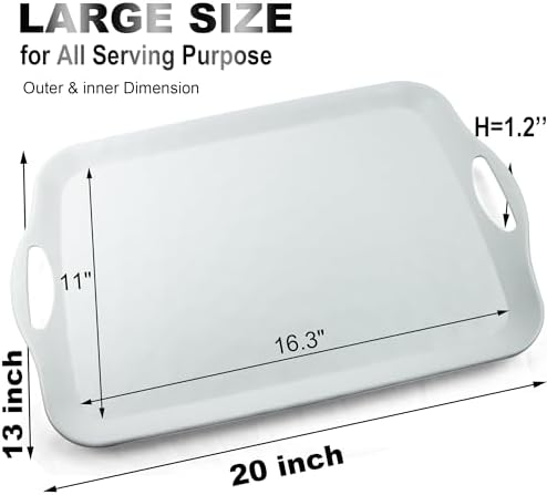ECOIOU Extra Large Serving Tray with Handles, 20x13 inch, Set of 2 Melamine Platters for Serving Food, Turkey, Cookie, Rectangular Trays for Eating, Raised Dots Matt Finished, Dishwasher Safe, White