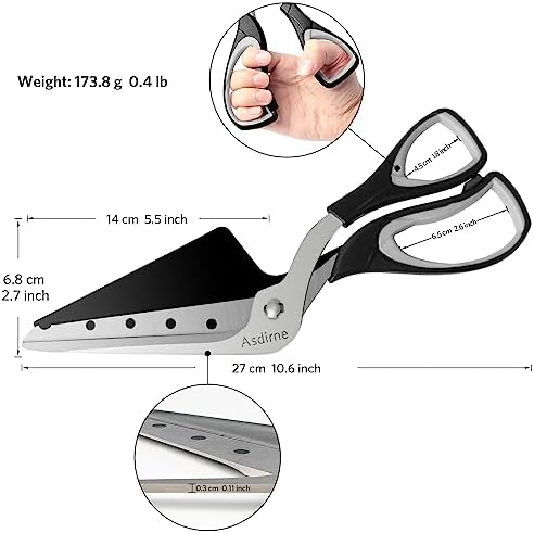 Asdirne Pizza Scissors, Pizza Cutter with Shovel, Food-Grade Sharp Stainless Steel Blade and Soft Grip Handle, Multifunctional Kitchen Scissors, 27cm, Black/Grey