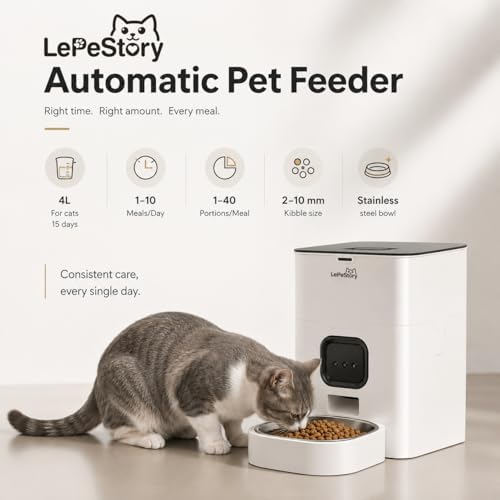 Automatic Cat Feeder with APP: 4L Dry Food Dispenser for Cats