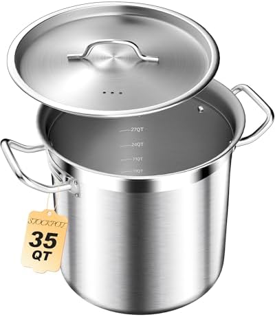 STOCKPOT Commercial Grade Large Stock Pots - Soup Pot with Lid - Non-Nickel Stainless Steel - Healthy Cookware Polished Stockpots - Heavy Duty - 35 Quart (8.8Gallon)