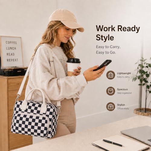 LOVELYWIND Large Insulated Lunch Bag For Women, Black White Lunch Box 12L