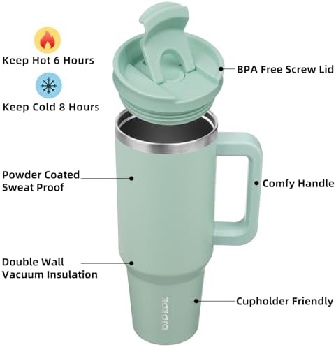 BJPKPK 40 oz Insulated Tumbler with Handle & Straw, Stainless Steel
