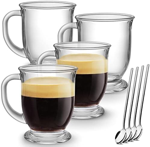 Mfacoy Glass Coffee Mugs Set of 4, 15 Oz With Handles for Hot Beverages
