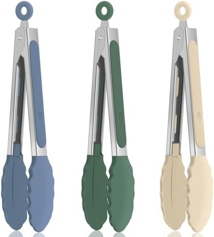 Small Cooking Tongs 7 inch Mini Serving Tongs with Silicone Tips