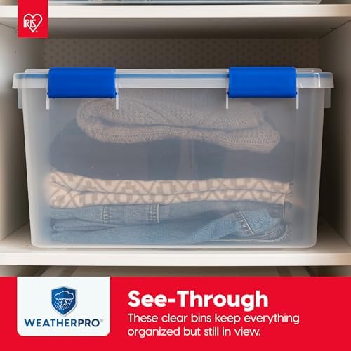 IRIS USA 3-Pack 16 Qt Storage Bins with Gasket Lids, Clear/Blue
