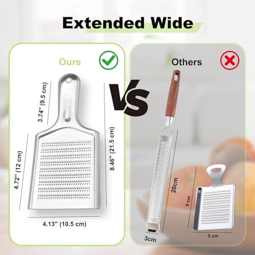 Ginger Grater Tool, Stainless Steel Grater Rustproof 8.46"x4.16" Large Size Ginger Grinder for Fine Grate, Dishwasher Safe Kitchen Tool for Garlic Cheese, Nutmeg, Vegetables & Citrus Zesting