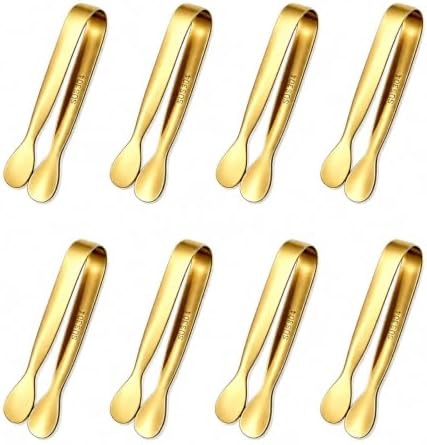 Mini Serving Tongs Set of 8, 4.25" Gold Stainless Steel Spoon Design