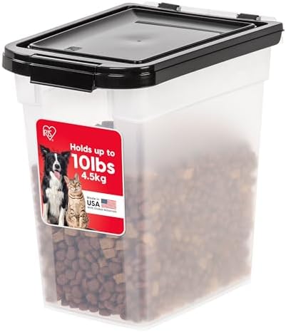 IRIS USA Dog Food Storage Container, Up to 10 lbs, Clear/Black, Made in USA