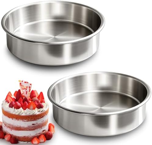 8 Inch Cake Pan Set of 2, Food-Grade Stainless Steel Round Baking Pans