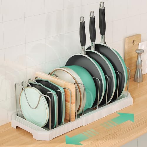 Expandable Pan Organizers Inside Cabinet with 10 Dividers White