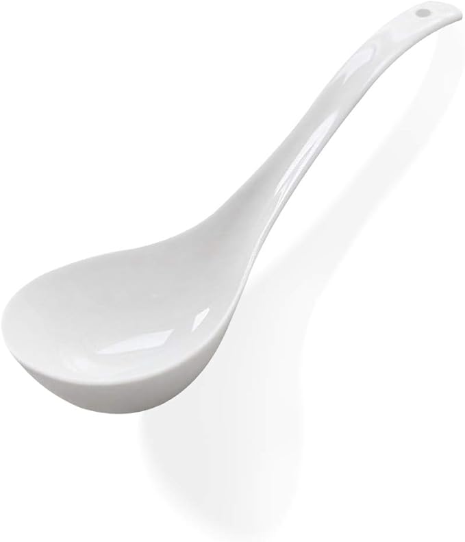 Kslong Pure White Ceramic Soup Ladle - Bone China Big Ladle, Deep Porcelain Flatware, Asian Soup Tureen Spoon 9.4" x 3" Scoops for Household Purposes