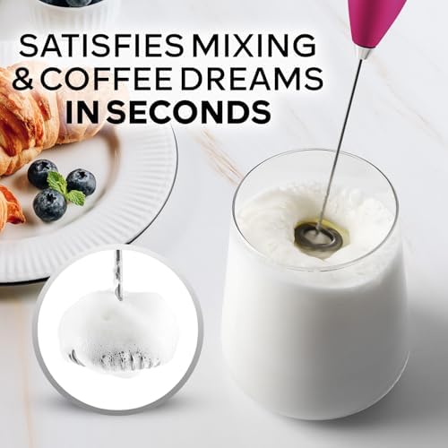 Zulay Kitchen Powerful Milk Frother Wand With Duracell Batteries - Ultra Fast Handheld Drink Mixer - Electric Whisk Foam Maker for Coffee, Lattes, Cappuccino & Matcha - Z1 Motor - Dragonfruit