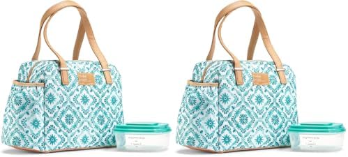 Fit & Fresh Insulated Leakproof & Stain-Resistant Large Lunch Box For Women With Expandable Bottle Pocket, Zipper Closure Laketown Lunch Bag Aqua (Pack of 2)