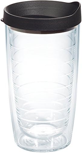Tervis Clear & Colorful Lidded Made in USA Double Walled Insulated Tumbler Travel Cup Keeps Drinks Cold & Hot, 16oz, Black Lid