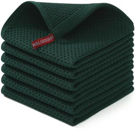 Homaxy 100% Cotton Waffle Weave Kitchen Dish Cloths 6-Pack, Blackish Green