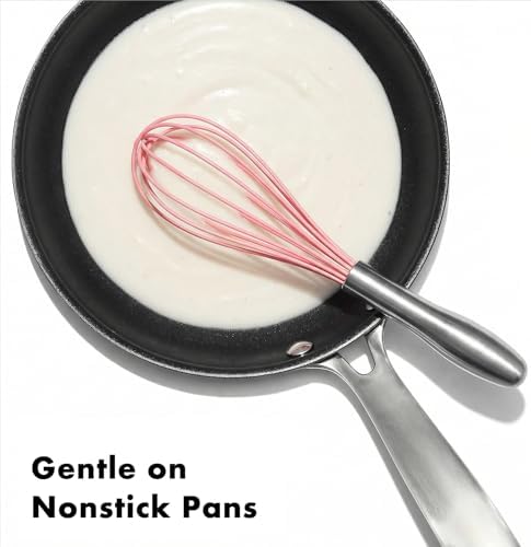 OYV 10-Inch Pink Silicone Whisk, Non-Scratch, 18/10 Stainless Steel Handle