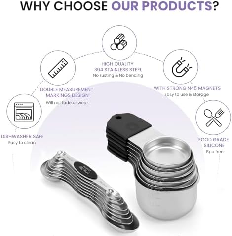 Magnetic Measuring Cups and Spoons Set-Heavy Duty 304 Stainless Steel