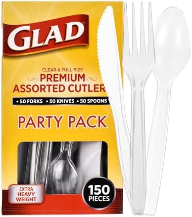Glad Clear Disposable Plastic Cutlery Set, 150 Count Family Size