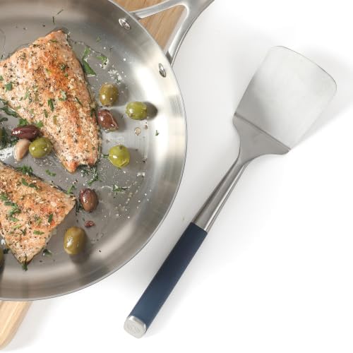 Calphalon Solid Turner, Cooking Spatula, Kitchen_Spatula, Stainless Steel Turner_with Silicone Heat Resistance Handle, Nonstick-Safe Spatula with Ergonomic Handle (Navy), Turner (Pack of 4)