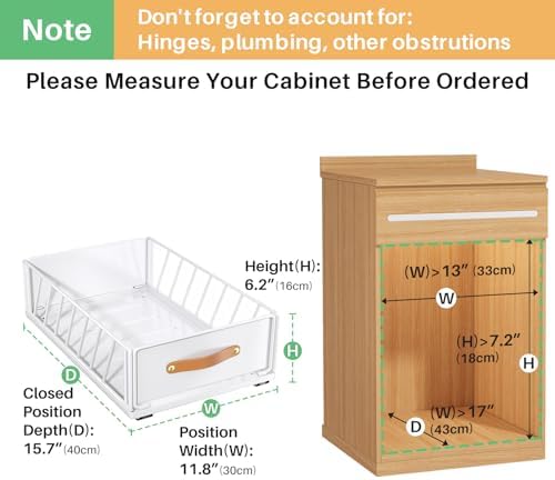 4Pack Pull out Cabinet Organizer,Heavy Duty Slide out Pantry Shelves Drawer Storage with Adhesive Nano Film,Sliding Mesh Basket with Handle for Kitchen, Bathroom, Home, 11.8W" X 15.7"D X 6.2"H,White