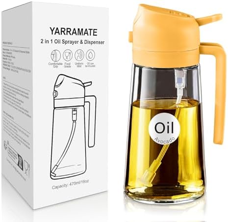 YARRAMATE 16 oz 2-in-1 Glass Olive Oil Sprayer for Cooking, Orange
