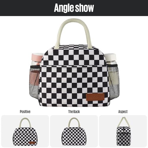 Lunch Bag Women/Men Lunch Box Women/Men (Black+White Checkerboard)