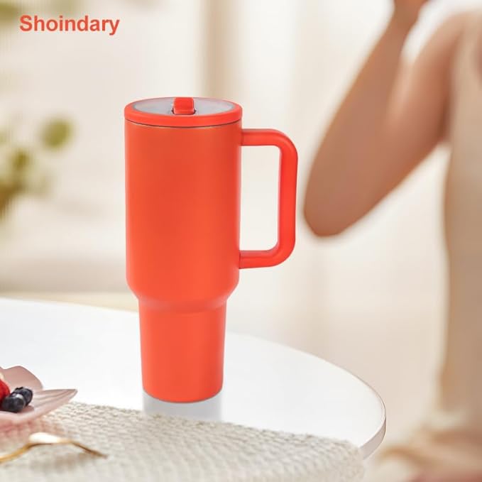 40 oz Insulated Tumbler with Handle,Flip Straw,Lid & Rubber Base Stainless Steel Water Bottle - Leak Proof Vacuum Insulated Mug BPA Free Reusable Travel Cup Gifts for Women/Men (Orange)