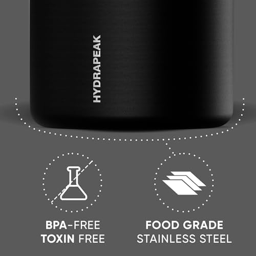 Hydrapeak 18oz Stainless Steel Vacuum Insulated Food Jar for Hot Food and Cold Food, Wide Mouth Leak-Proof Soup Jar for Adults, 10 Hours Hot and 16 Hours Cold (Black)