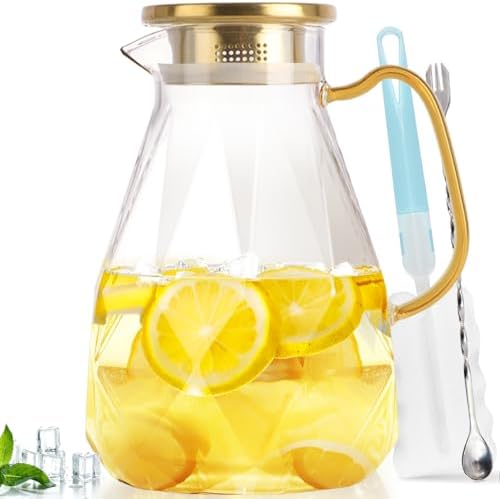 Glass Pitcher, 2.4Liter Water Pitcher With Lid