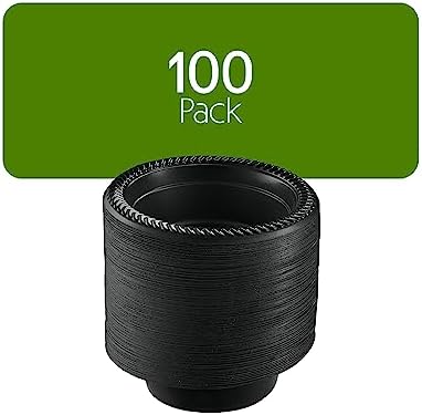 PLASTICPRO 100 PCS Black Plastic Bowls Light Weight 5 oz Small Plastic Soup Bowls Black Salad Dessert Plates Disposable for Party and Wedding