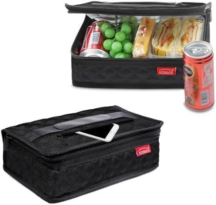 Aosbos Small Insulated Lunch Bag,Compact Black Lunch Box For Work