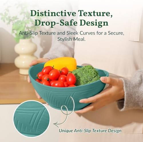 Homienly Salad Bowls 6 PCS Wheat Straw Bowls - 60oz Large Serving Bowl - Microwave and Dishwasher Safe Centerpiece Bowl Big Soup Bowl for Kitchen, Camping, Picnic, Party, Popcorn Bowl Set - Green