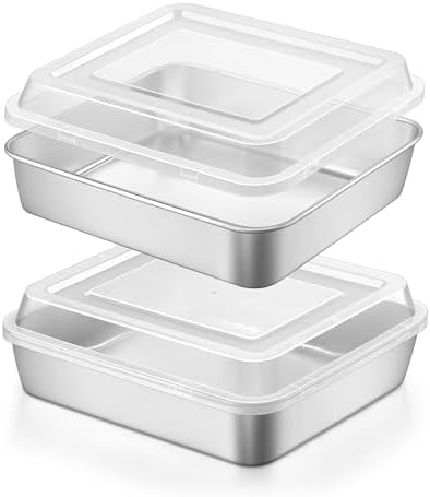 LIANYU 8 x 8 Square Baking Pan with Lid, 8 Inch Stainless Steel Cake Pan