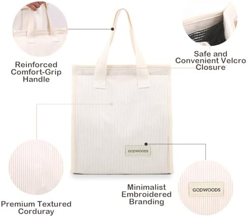 TELLUMO Corduroy Insulated Lunch Bag, 7.75L Large Capacity Reusable Lunch Box, Cute Lunch Tote for Women Men, Leakproof Lunch Cooler for Work Picnic Travel (Corduroy Beige)