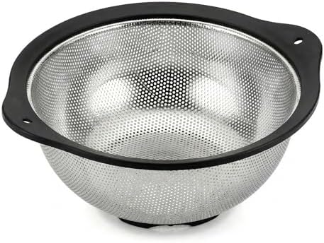 304 Stainless Steel Colander 3-Quart, Heavy Duty Metal Strainer with Riveted Handles, Micro-Perforated Food Strainer for Draining Pasta, Orzo, Rice, Berry, Stable Ring Base, Rust Free
