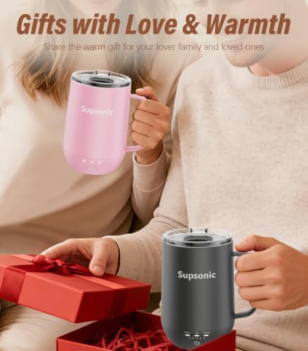 Supsonic - 16oz Self Heating Coffee Mug, Smart Heated Coffee Mug Faster Direct-Contact Heating Up to 149°F, Coffee Mug Warmer Set with Auto Shut-Off - Gifts for Men Women | S2
