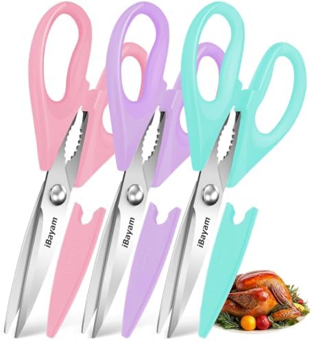 iBayam 8.7" Cute Kitchen Scissors All Purpose, Pastel Pink Purple Teal