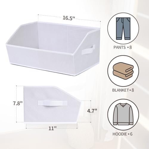 Homsorout Fabric Bins for Organization - Trapezoid Storage Cubes, Large Baskets for Storage, 6 Pack Shelf Baskets, Closet Organizer Bins for Clothes, Books, Home, Office, White