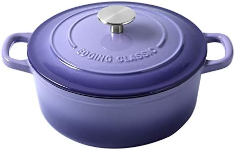 EDGING CASTING Enameled Cast Iron Duch Oven, 5.5 Quart Round Dutch Ovens Pot with Lid, Dual Handle for Bread Baking, Purple
