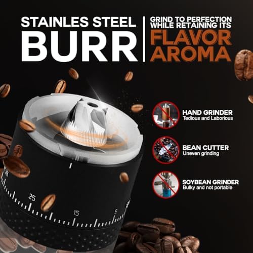 Burr Coffee Grinder - Portable Espresso Grinder for Travel, Camping