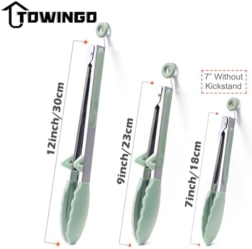 Kitchen Tongs for Cooking with Silicone Tips, 3 Size Serving Tongs, Green