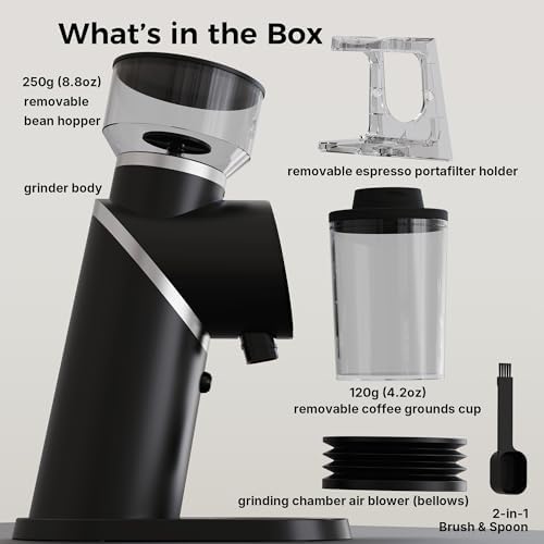 TALIA Coffee Grinder Electric Coffee Bean Grinder with 48mm Titanium Plated Conical Burrs, 51 Grind Settings for Espresso to French Press, Touch Control, Time & Cup Customization, Portafilter Holder